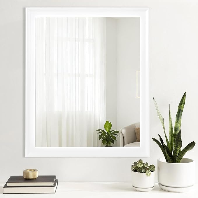 CULER White Wood Wall Mirror for Bathroom,Rectangle Rustic Large 30 x 36 inch Hanging Vanity Mirrors with Wooden Frame for Living Room,Bedroom,Entryway