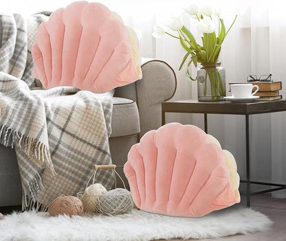 HOMBYS Shell Shaped Seat Cushion with Backrest, Cute Gaming Chair Cushion, Openable Shell Pillow, Throw Pillow & Decorative Pillow for Bed, Couch & Sofa, Ocean Theme Seashell Home Decor, (Pink)
