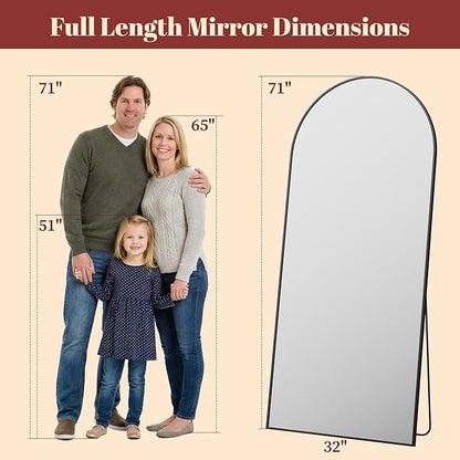 Suidia 71"x32" Arched Full Length Mirror with Stand, Full Body Mirror with Aluminum Frame, Freestanding/Leaning/Wall-Mounted, Floor Mirrors for Bedroom, Living Room, Entryway, Dressing Room, Black
