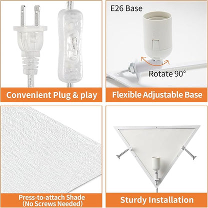 Easy Installation Corner Light with Linen Shade, 2 Pack Corner Lights for Living Room, Space-Saving Plug in Ceiling Light with Switch, Modern Apartment Lighting for Bedroom, Office, Study