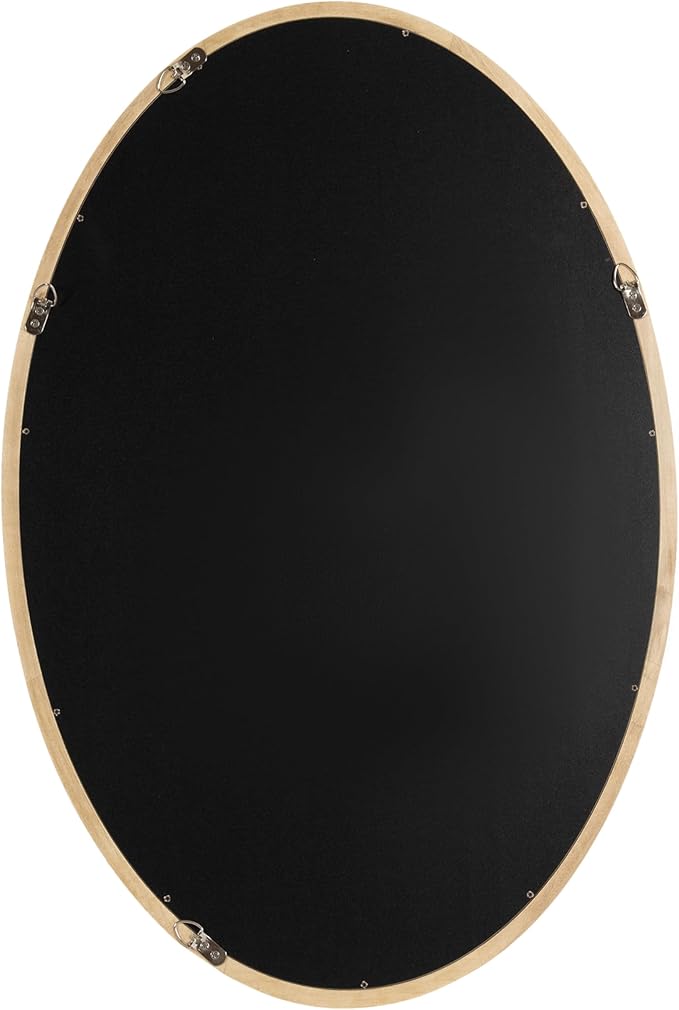 Kate and Laurel Hogan Modern Wooden Oval Wall Mirror; 24 x 36; Natural Wood; Transitional Rounded Mirror for Use as Bathroom Mirror or Entryway Mirror Decor
