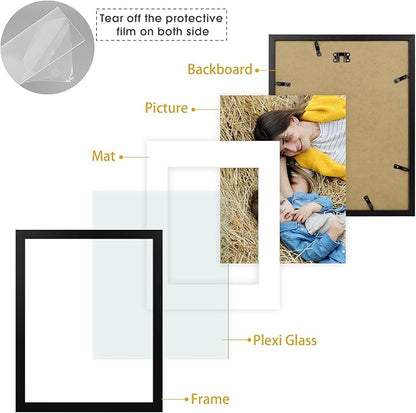 Golden State Art, 11x14 Picture Frame Set of 3 - Matted to 8x10 Photo - Engineered Wood Gallery Frame Set - Wall Mounting (Black,3 Pack)