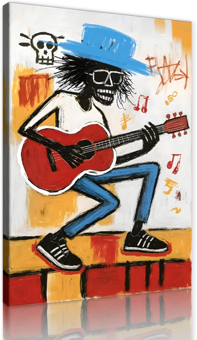 Graffiti Canvas Wall Art Black Man Play Guitar Poster Colorful Abstract Pictures Modern Painting HD Print Framed Artwork for Living Room Bedroom Decoration Ready to Hang 24x36inch
