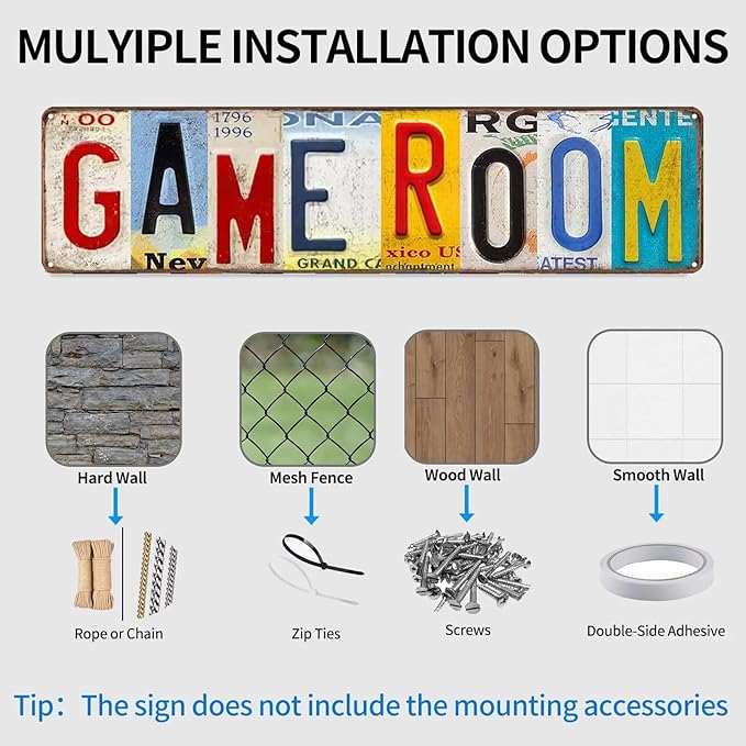 Game Room Sign Vintage Decor Basement Wall Signs Gameroom Decorations Ideas Games Retro Gamer Wall Art Gaming Retro Gift Accessories 4 x 16in