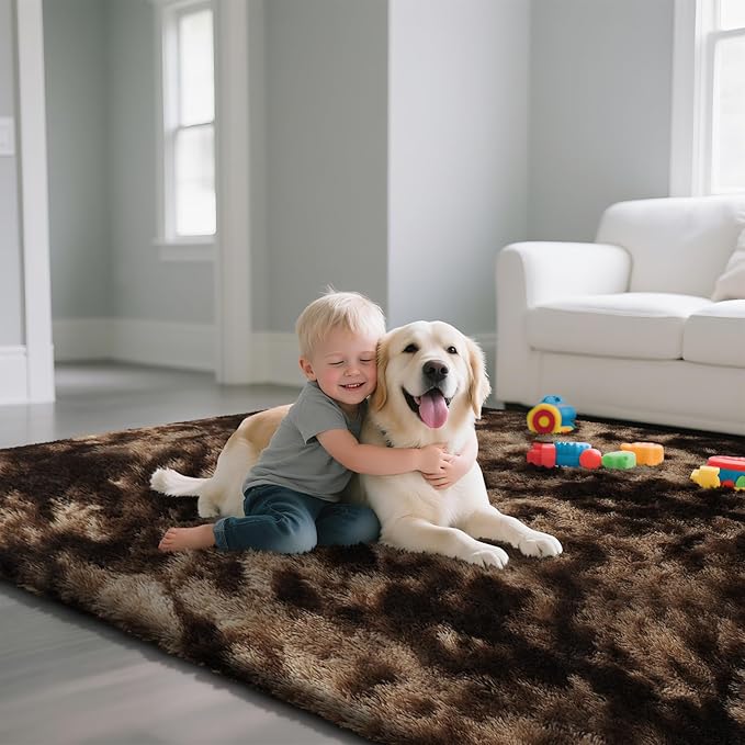 yongyangjuxin Fluffy Rug Shag Area Rug, Mottling Brown 10x14 Area Rugs for Bedroom, Super Soft Shag Rugs for Living Room Bedroom Kids Room Home Decor, Upgrade Anti-Skid Rectangular Fuzzy Rug