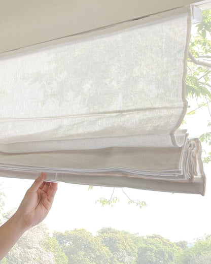 CHICOLOGY Cordless Roman Shade for Windows, Light Filtering Semi-Sheer Linen Look Fabric Window Treatment, Day Privacy 6/10, Inside/Outside Mount, True to Size Headrail, 36" W x 64" H, Pacific White