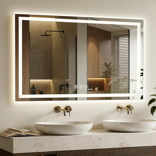 60X36 LED Bathroom Mirror with Lights, Anti-Fog, Backlit + Front Lit, Lighted Bathroom Vanity Mirror for Wall, Memory Function, Dimmable, Tempered Glass, Shatter-Proof