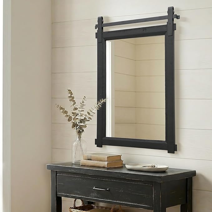 Besdomus Black Bathroom Farmhouse Mirror: 24"x36" Barn Door Rustic Solid Cedar Wood Frame - Wall Vanity Mirror for Bathroom Over Sink/Entryway/Living Room - Home Decor for Modern Farmhouse Enthusiast