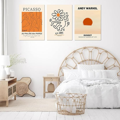 Abstract Wall Art Set of 3, Large Framed Canvas Wall Art Geometric Line Sunset Artwork Painting, Minimalist Wall Art for Living Room, 16"x24" Modern Wall Art Decor for Bedroom, Bathroom, Hotel, Office