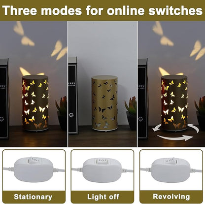 Butterfly Night Light - USB Table Lamp with Rotating Projection, Portable Bedside Light for Bedroom, Coffee Shop, Gifts for Women, Mom, Birthday