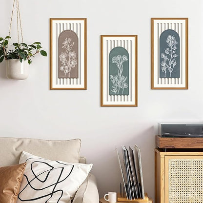 Celestdeco 3 Pcs Boho Flower Market Wall Decor Floral Botanical Modern Wood Wall Art Bohemian Floral Hanging Decor Abstract Minimalist Wooden Art for Living Room Bedroom Office 7.9 x15.8 Inch
