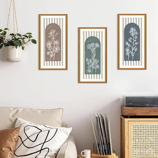 Celestdeco 3 Pcs Boho Flower Market Wall Decor Floral Botanical Modern Wood Wall Art Bohemian Floral Hanging Decor Abstract Minimalist Wooden Art for Living Room Bedroom Office 7.9 x15.8 Inch