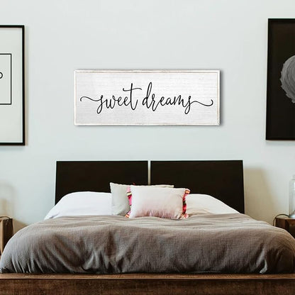 Sweet Dreams Wall Decor Above Bed Sign 40''×15'' Large Wood Framed Master Bedroom Guest Room Sweet Dreams Signs Farmhouse Rustic Wall Art Decoration (White)
