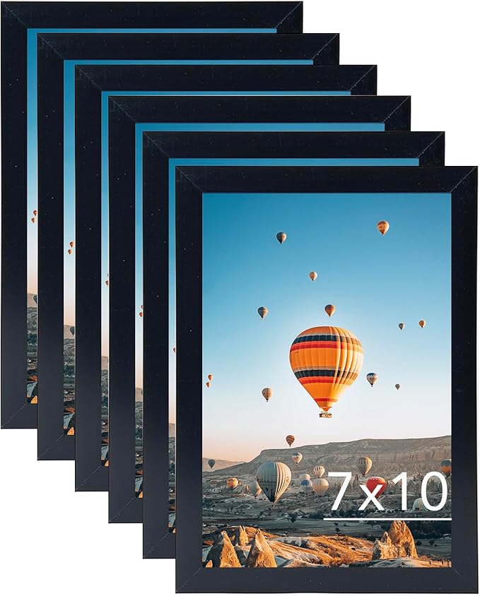 JCJMY 7x10 Picture Frame Set of 6 Black for Wall Hanging or Tabletop- Wall Mounting Horizontally or Vertically, 7 x 10 Wall Gallery Poster Photo Frames for 7 by 10 Photo,6 Pack, Black