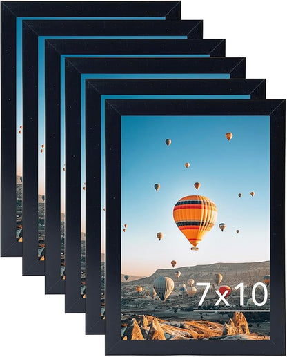 JCJMY 7x10 Picture Frame Set of 6 Black for Wall Hanging or Tabletop- Wall Mounting Horizontally or Vertically, 7 x 10 Wall Gallery Poster Photo Frames for 7 by 10 Photo,6 Pack, Black