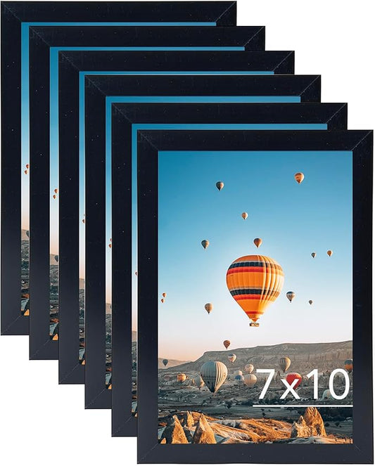 JCJMY 7x10 Picture Frame Set of 6 Black for Wall Hanging or Tabletop- Wall Mounting Horizontally or Vertically, 7 x 10 Wall Gallery Poster Photo Frames for 7 by 10 Photo,6 Pack, Black