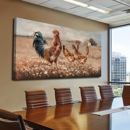 Chicken Pictures Wall Art Flower Pictures Wall Artwork Brown Wall Decorations for Living Room Dining Room Office 29×58 Inches Ready To Hang