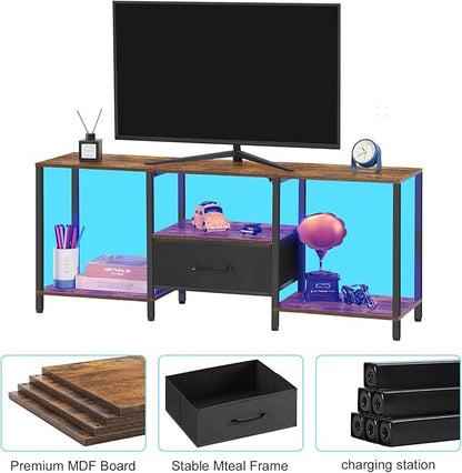 LIANTRAL Black Bedroom TV Stand with Storage Cabinet up to 50 inch TV, Small TV Console Table with Power Outlets 45 inch Media Entertainment Center for Living Room Bedroom (Rustic Brown)