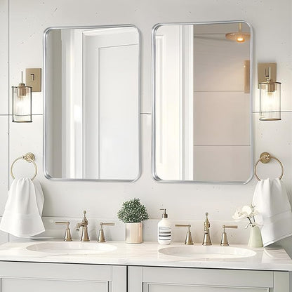 Fabuday Bathroom Wall Mirror Rectangle - 36x24 Inch Large Over Sink Framed Mirror Silver, Rectangular Brushed Mirrors Hanging for Bedroom, Restroom, Living Room, Entryway Decor