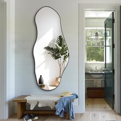 Irregular Mirror, 47"x20.5" Asymmetrical Mirrors with Metal Frame, Modern Abstract Wall Mirror for Living Room Bathroom Bedroom Hallway Entryway, Hangs Vertically or Horizontally