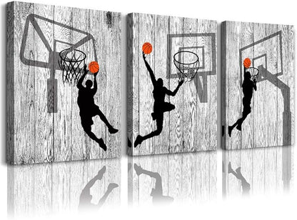 Black And White Canvas Wall Art For Living Room Bathroom And Bedroom Kitchen Wall Decor Artwork Canvas Prints Play Basketball Sport Painting 20" X 28"3 Piece Modern Framed Office Home Decorations