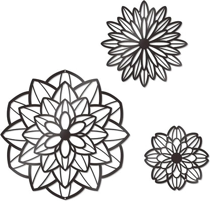Zzbakress 3 Pcs Metal Flowers Wall Decor Black Wall Decor Metal Flower Art Farmhouse Wall Art Multiple Flowers Hanging Decor for Bathroom Living Room Kitchen Garden Office (Black Modern)