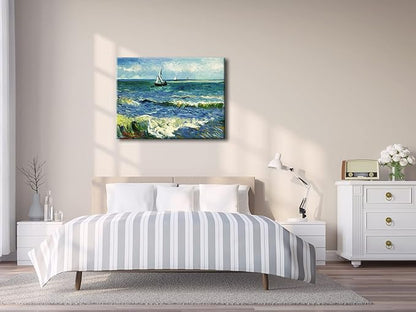 Wieco Art Seascape at Saintes Maries by Vincent Van Gogh Oil Paintings Reproduction Giclee Canvas Prints Sea Pictures on Canvas Wall Art for Living Room Home Office Decorations