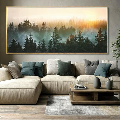SDYA Misty forest Sunrise Wall Art, Black Tree Landscape Canvas Artwork, Large Nature Scenery Decor for Living Room Dining Room Office 40"x86"