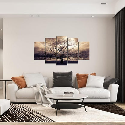 sechars - 5 Piece Large Canvas Wall Art Sepia Tree of Life Picture Photo Art Print on Canvas Mysterious Fantasy Forest Artwork for Home Office Living Room Decor Gallery Wrap Ready to Hang