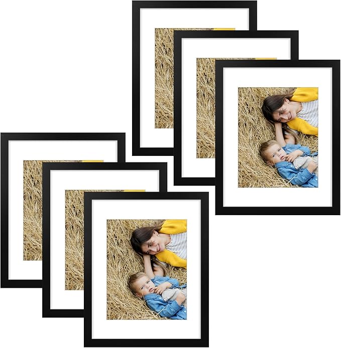 Golden State Art, 11x14 Picture Frame Set of 6 - Matted to 8x10 Photo - Engineered Wood Gallery Frame Set - Wall Mounting (Black,6 Pack)