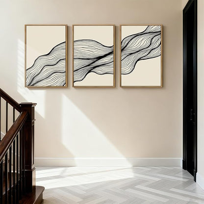 ANHUIB Large Neutral Wall Art Black Minimalist Wall Decor Modern Abstract Painting Set of 3 for Living Room Bedroom 16x24 Inch