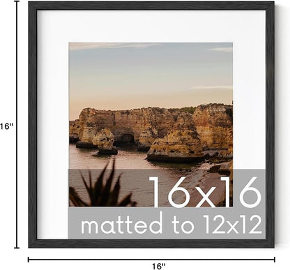 HAUS AND HUES Black Oak Wood 16x16 Picture Frame - Modern Square Frame with Mat, Minimalist Frame for Posters and Prints (16x16 in, Black, Set of 1)