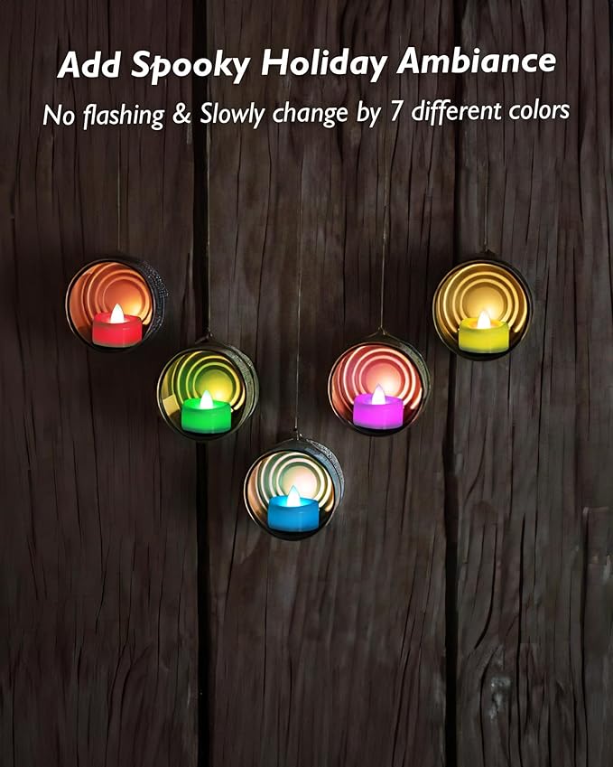 merrynights Flameless Candles, 12-Pack Color Changing Tea Lights Candles Battery Operated, Long-Lasting 200+ Hours Flameless Tealight Candles for Halloween Christmas Holiday Decor, 1.5'' D X 1.25'' H