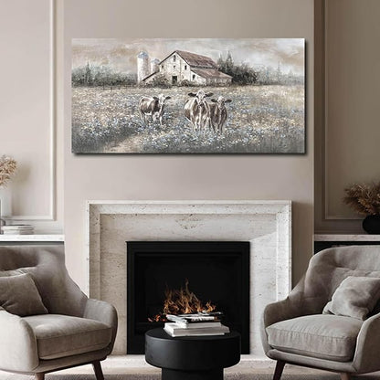 LEVERUP Funny Animal Wall Art Floral Canvas Artwork Spring Pictures Home Decor for Living Room Dining Room Rustic Farmhouse Decoration 29×58 Inch