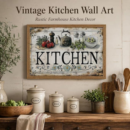Framed Vintage Kitchen Wall Art Kitchen Signs Painting Picture Decor Vegetable Food Poster Print Artwork for Restaurant Home Decoration