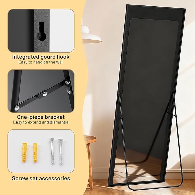 Simple Deluxe Full Length Mirror, 56"×15" Large Floor Mirrors, for Wall Door Bedroom Bathroom Living Room (Black)
