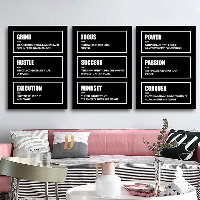 3 pieces Motivational Wall Decor Posters Inspirational Wall Art Framed Posters Canvas Pictures Prints Positive Artwork for Living Room Bedroom Office Wall Decor Stretched and Framed [60''W x 28''H]