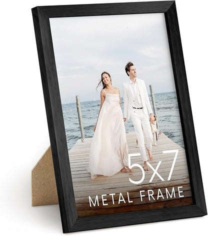 HAUS AND HUES 5x7 Black Metal Picture Frame - Features Premium Aluminum, Vertical Hanging & Easel Back, Shatterproof Plexiglass - Ideal for Home, Room, Office (5x7 in, Black, Set of 1)