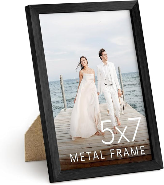HAUS AND HUES 5x7 Black Metal Picture Frame - Features Premium Aluminum, Vertical Hanging & Easel Back, Shatterproof Plexiglass - Ideal for Home, Room, Office (5x7 in, Black, Set of 1)