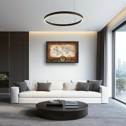 Large World Map Wall Art Vintage Maps Pictures Wall Decor for Office Abstract Farmhouse Oversized Canvas Painting Rustic Extra Large Framed Artwork for Bedroom Living Room Ready to Hang 24"x36"