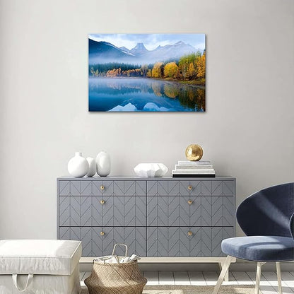 SKASNFAI Lake Canvas Wall Art National Park Forest Mountains Painting Artwork Nature Prints Poster Framed for Living Room Bedroom (20x30 inch)