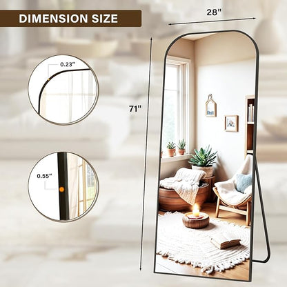 XRAMFY Full Length Mirror, 71"x28" Floor Mirror Freestanding, Arched Floor Standing Large Mirror Full Body Mirrors with Stand for Bedroom, Hanging Mounted Mirrors for Living Room,Black