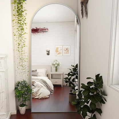 BEAUTYPEAK 71"x26" Arch Full Body Floor Mirror, Full Length Mirror Hanging or Leaning Arched-Top, Wall Mirrors with Stand for Bedroom, Dressing Room, Silver