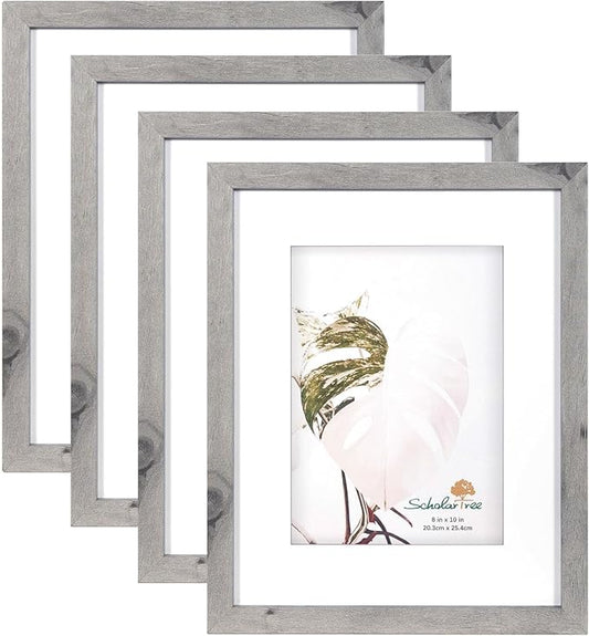 Grey 8x10 Picture Frame set of 4, Display 8x10 without Mat Wall Gallery Photo Frames