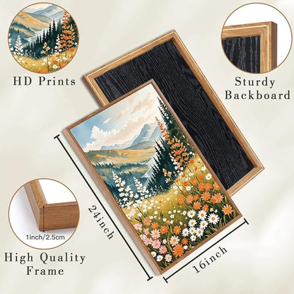ANHUIB Colorful Landscape Wall Art 16x24 Inch Abstract Mountain Forest Wall Decor Wildflower Blossom Artwork Nature Scenery Painting Set of 3 for Living Room Bedroom Dining Room