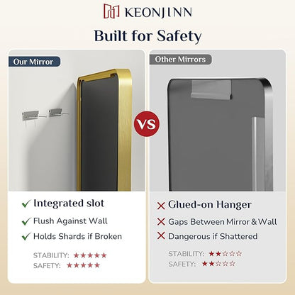 Keonjinn Gold Bathroom Mirrors for Over Sink, 40” x 30” Brushed Brass Mirror, Large Rounded Rectangle Gold Vanity Mirror with Metal Frame, HD Tempered Glass Modern Wall Mirror(Horizontal/Vertical)