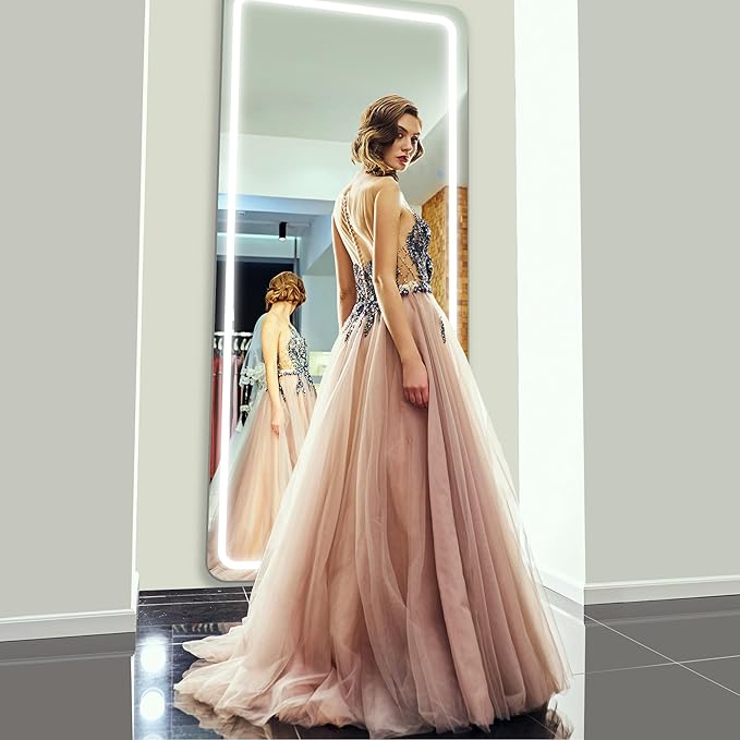 Antok LED Full Length Mirror with Light, 71"x28" Lighted Full Body Mirror with Stand, Dimmable & 3 Color Lighting Standing/Leaning/Wall Mounted Vanity Mirror for Bedroom Cloakroom Livingroom(Rect)