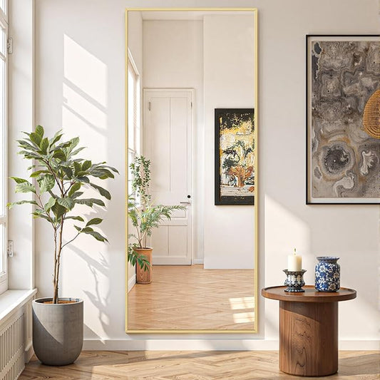 Mirror Full Length 65"x24" Full Body Floor Mirror with Stand, Shatterproof Glass, Aluminum Alloy Frame, Free Standing Wall Mounted or Leaning Rectangle Mirrors for Bedroom Living Room Entryway
