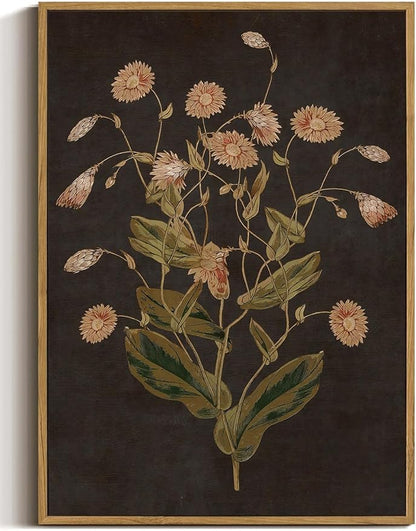 WALLZK Vintage Framed Wall Art Botanical Canvas Prints Painting Dark Moody Floral Wall Decor Retro Wildflower Pictures Artwork for Walls Living Room Bedroom Bathroom 12"x16"