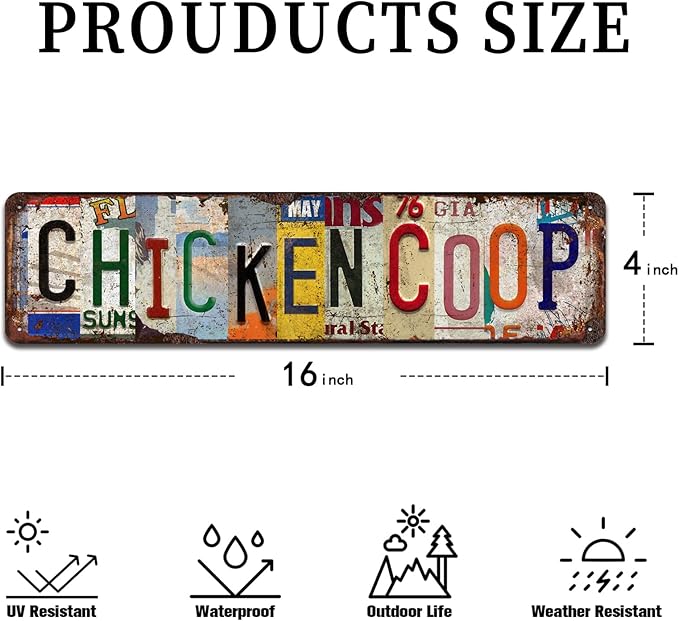 Chicken Coop Vintage Metal Tin Sign - Rustic Farmhouse Wall Art for Barn, Garden, Kitchen, Farm Décor - 4x16 Inch